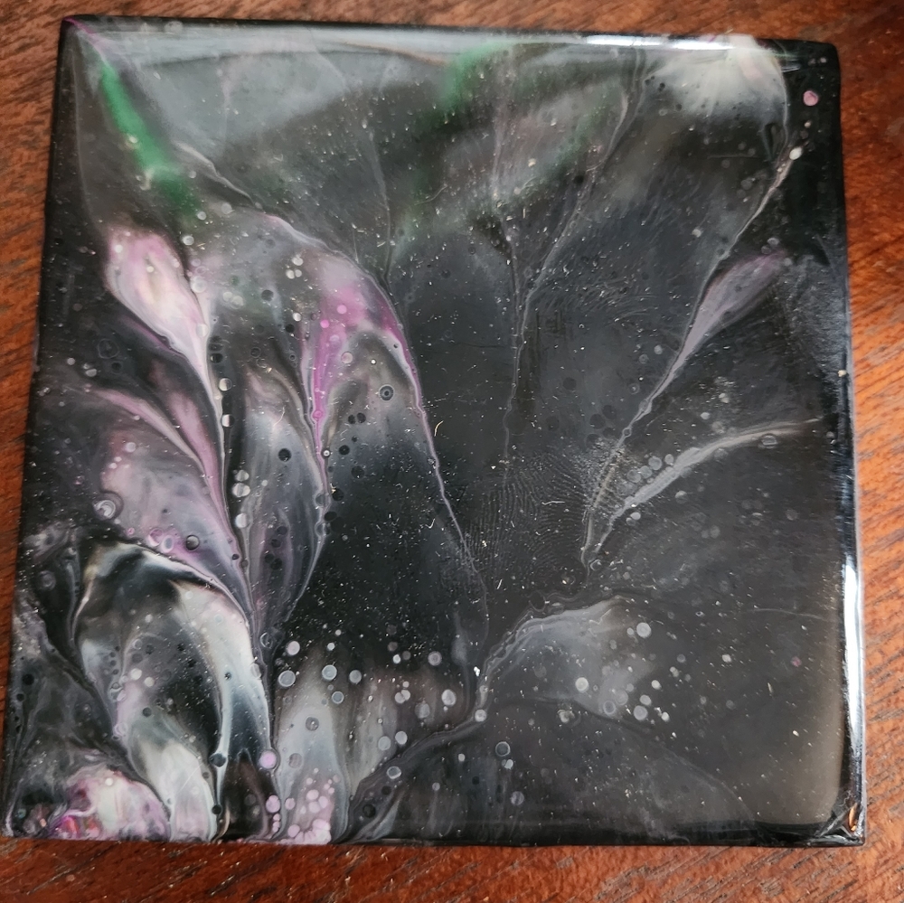 Abstract Fluid Art Coaster with Black and Purple , Resin finish
